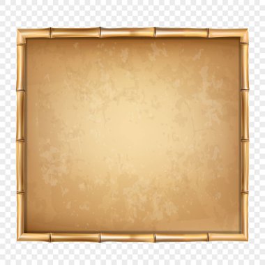 Saydam arka plan üzerinde izole kahverengi Bambu stick sınır vektör Illustration. Sanat tasarım boş mockup şablonu. İp, kağıt, tuval. Soyut kavram tropikal tabela. Metin için boş yer