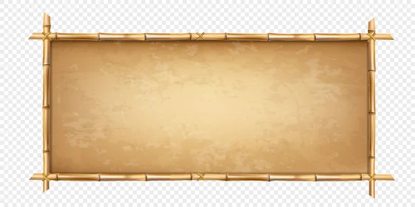 Kahverengi bambu vektör çizim kenarlığı saydam arka plan üzerinde izole kaynaklanıyor. Sanat tasarım boş mockup şablonu. İp, kağıt, tuval. Soyut kavram tropikal tabela. Metin için boş yer