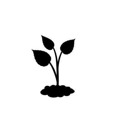 Beyaz arka plan üzerinde izole toprakta bitki çimlenme, siluet siyah. Tohum vektör çizim, simge, işaret, tasarım şablonu.