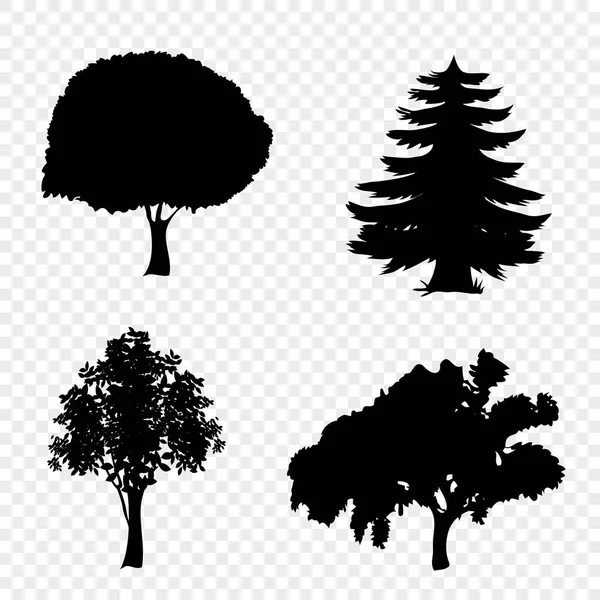 Conjunto Vectorial Iconos Árboles Siluetas Negras Árboles Foliares Pinos Aislados — Archivo Imágenes Vectoriales