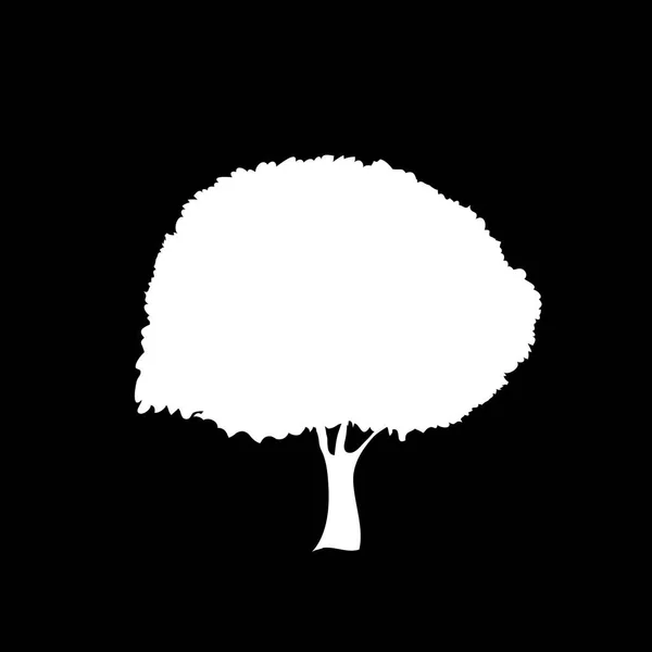 Weiße Silhouette Des Blattbaums Ikone Isoliert Auf Schwarzem Hintergrund Vektorillustration — Stockvektor