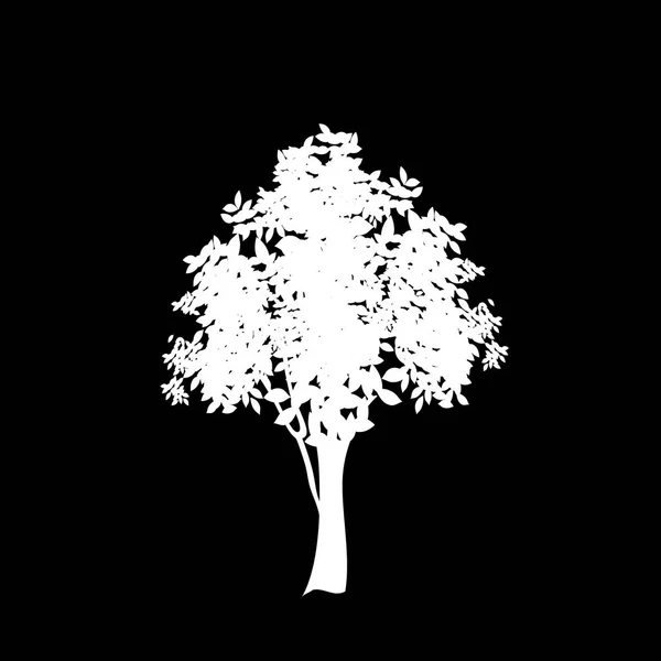 Sylwetka Liściowy Drzewo Ikona Białym Czarnym Tle Wektor Ilustracja Znak — Wektor stockowy