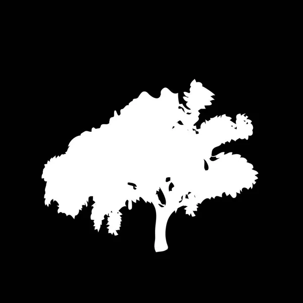 Silhouette Blanche Arbre Feuilles Isolé Sur Fond Noir Illustration Vectorielle — Image vectorielle