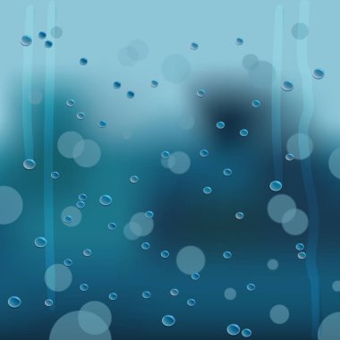 Kare illüstrasyon, poster, afiş, şablon düşen damlaları ve metin yazabileceğiniz boş kopya ile yağmurlu pencere /.