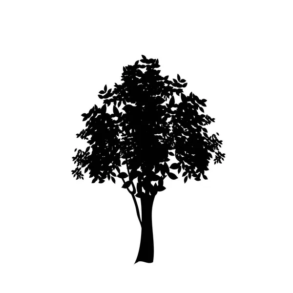 Schwarze Silhouette Eines Laubbaums Auf Weißem Hintergrund Vektorillustration Zeichen Symbol — Stockvektor
