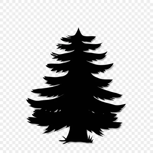 在透明背景上隔离的冷杉树剪贴画的黑色剪影 矢量插图 象形文字设计 — 图库矢量图片