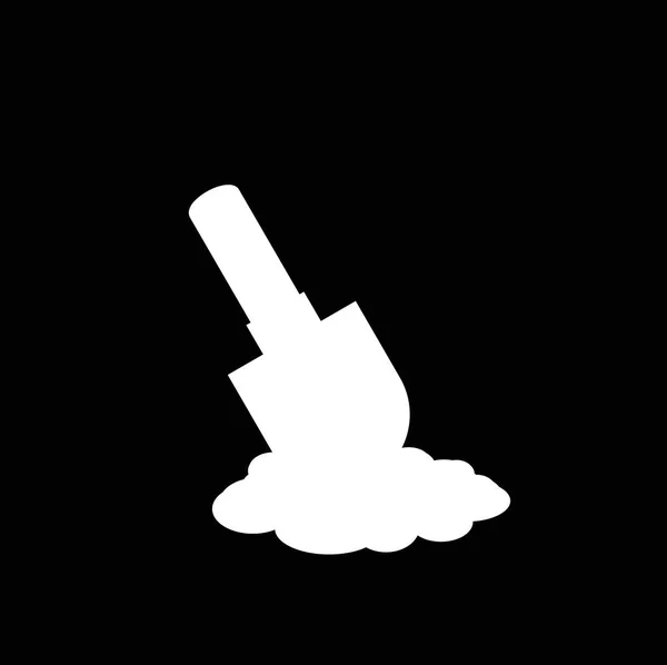 White Silhouette Shovel Icon Soil Isolated Black Background Spade Vector — Stock Vector
