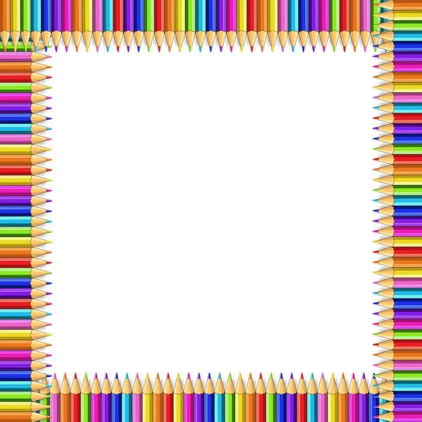 Vector Multicolored Square Frame Made Colorful Rainbow Pencils Isolated White — Stock Vector