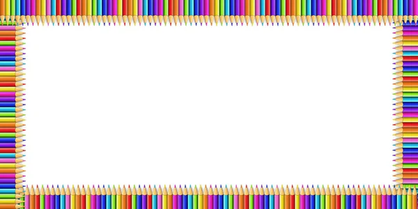 Vector Multicolored Rectangle Border Made Colorful Rainbow Pencils Isolated White — Stock Vector