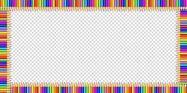 Векторная Многоцветная Прямоугольная Граница Разноцветных Радужных Карандашей Изолированных Прозрачном Фоне — стоковый вектор