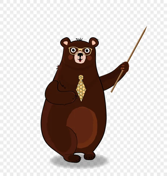 Ilustração Vetorial Personagem Bonito Professor Urso Desenhos Animados Óculos Gravata — Vetor de Stock