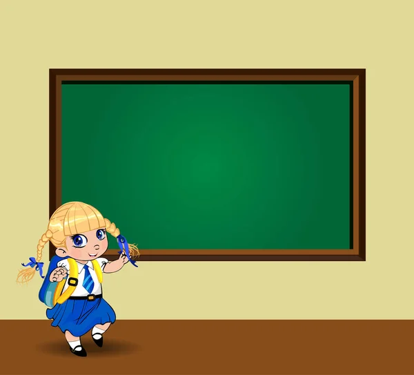 Colegiala Rubia Kawaii Con Trenzas Grandes Ojos Azules Vistiendo Uniforme — Vector de stock