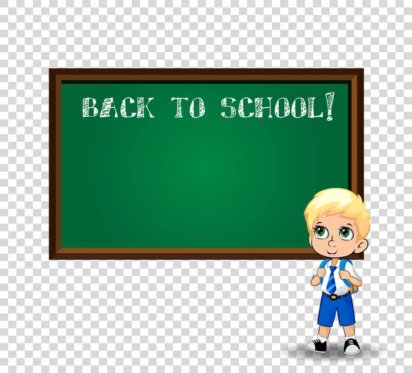 Cute Blonde School Boy Big Green Anime Eyes Wearing Uniform — Stock Vector