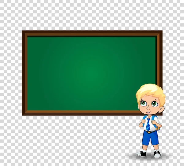 Kawaii Blond Škole Kluka Velké Zelené Oči Nosí Uniformu Batohem — Stockový vektor