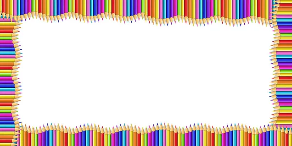 Borda Retangular Vetorial Feita Lápis Madeira Multicoloridos Isolados Fundo Branco — Vetor de Stock