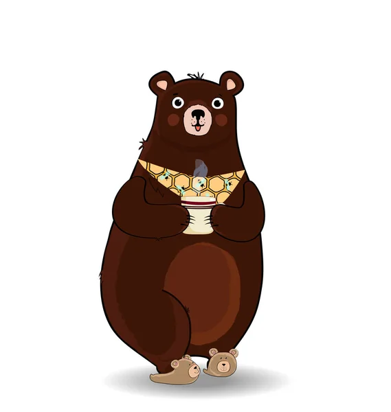 Ilustração Vetorial Personagem Urso Desenho Animado Kawaii Chinelos Gravata Segurando — Vetor de Stock