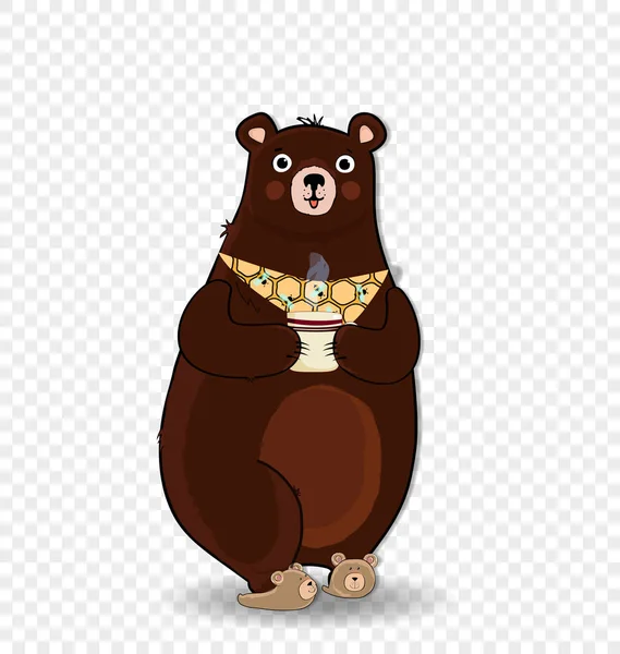 Ilustração Vetorial Personagem Bonito Urso Desenho Animado Chinelos Gravata Segurando — Vetor de Stock