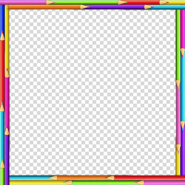 Bord Carré Vectoriel Crayons Bois Multicolores Isolés Sur Fond Transparent — Image vectorielle