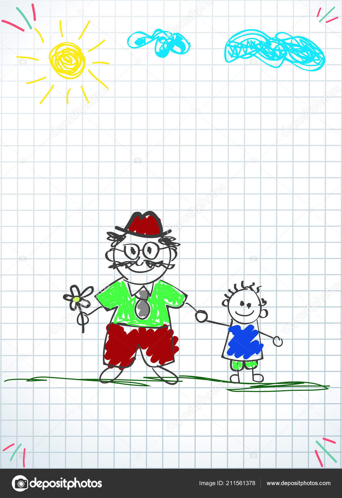 Children Colorful Pencil Hand Drawn Vector Illustration