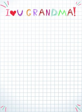 Seni büyükanne el yazılı çocuklar renkli kalemler yazı seviyorum. Dedesi günü alıntı sayfa arka planı kopya alanı ile grafik defter tebrik ederim. Vektör öğesi için tebrik kartı, clipart