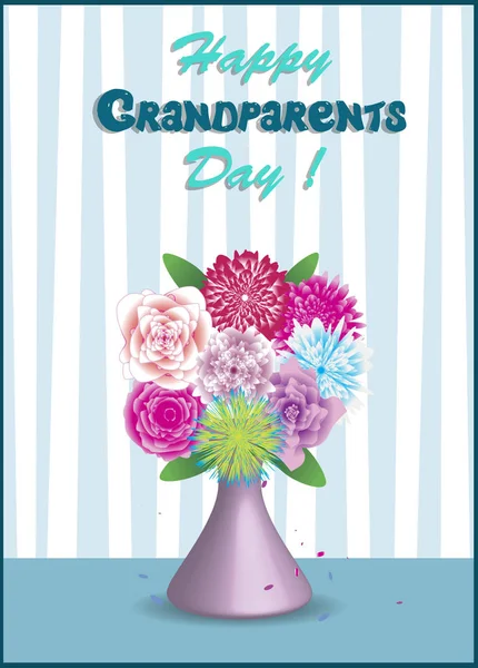 Happy Grandparents Day Greeting Card Vector Illustration Vase Bouquet Beautiful — Stock Vector