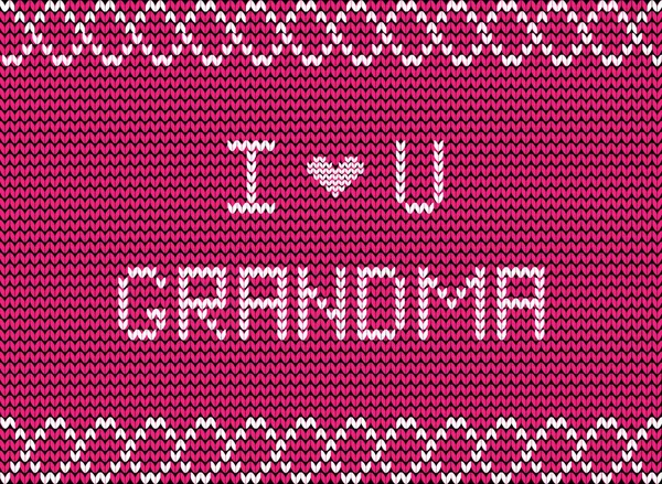 私は大好きこの編み物を波状の飾りと背景ピンクのおばあちゃん白ニット生地スクリプト碑文です 家族や孫から祖母の幸せな祖父母の日グリーティング カード ベクトル — ストックベクタ