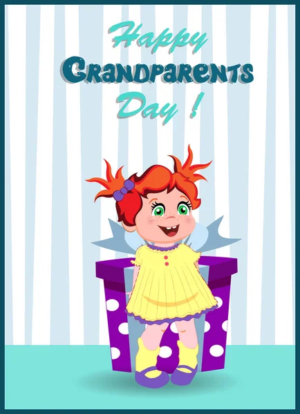 Happy Grandparents Day Greeting Card Cute Cartoon Little Girl Character — Stock Vector