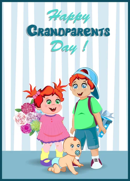 Happy Grandparents Day Greeting Card Cartoon Vector Illustration Granddaughter Grandson — Stock Vector