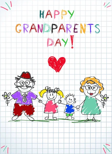 Fête Des Grands Parents Enfants Illustration Colorée Dessinée Main Grand — Image vectorielle