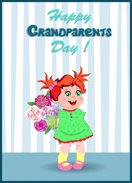 Grandparents Day Greeting Card Cute Cartoon Little Grandchild Girl Beautiful — Stock Vector