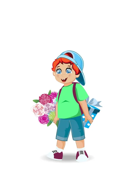 Vektorové Ilustrace Roztomilý Chlapeček Květinami Prezentovat Dovolená Oslava Slavnostní Klipart — Stockový vektor
