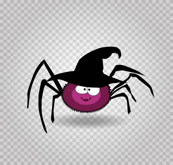 Vektör Çizim Şirin Komik Mor Gülümseyen Örümcek Siyah Halloween Cadı — Stok Vektör