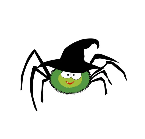 Vektor Illustration Der Lustigen Grünen Lächelnden Spinne Mit Schwarzem Halloween — Stockvektor