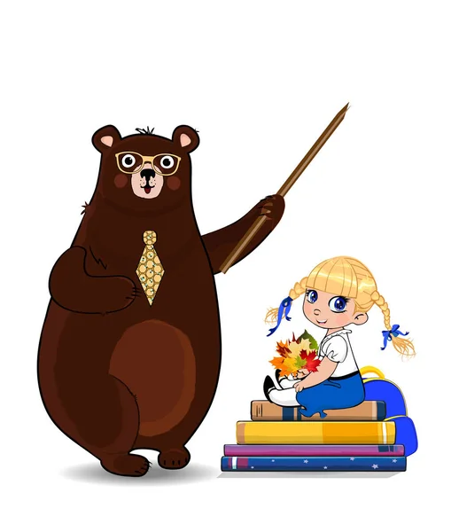 Happy Teachers Day Back School Vector Illustration Cartoon Bear Teacher — Stock Vector