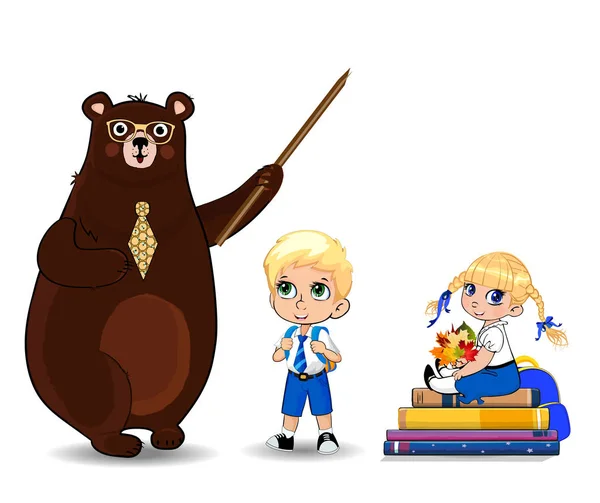 Happy Teachers Day Back School Vector Illustration Cartoon Bear Teacher — Stock Vector