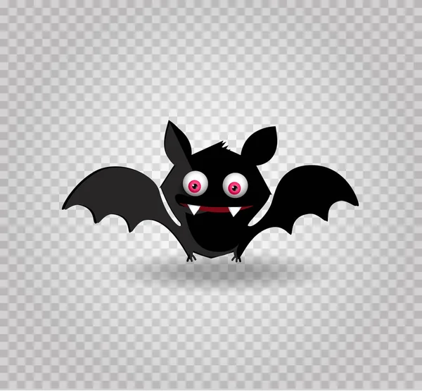 Ilustración Vectorial Lindo Murciélago Sonriente Negro Divertido Con Ojos Rojos — Vector de stock