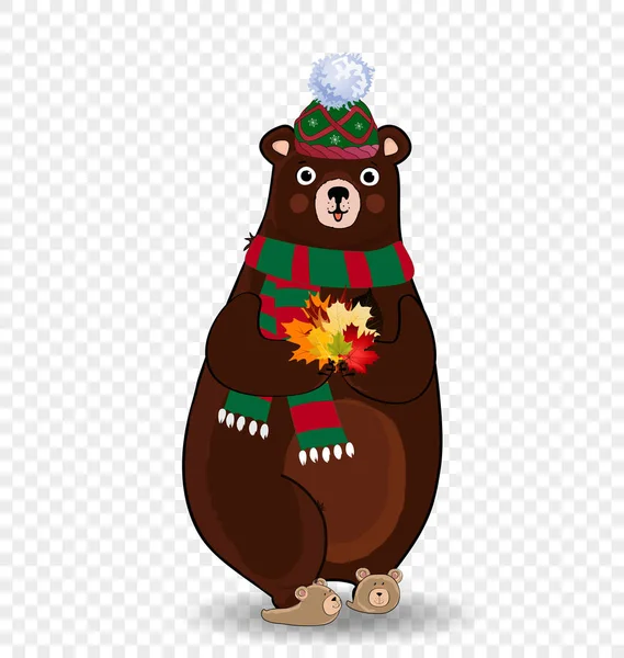 Personagem Desenho Animado Vetorial Ilustração Urso Bonito Verde Malha Cachecol — Vetor de Stock