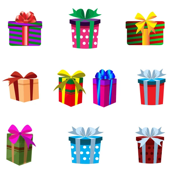 Conjunto Vectorial Coloridas Cajas Regalo Aisladas Sobre Fondo Blanco Navidad — Archivo Imágenes Vectoriales