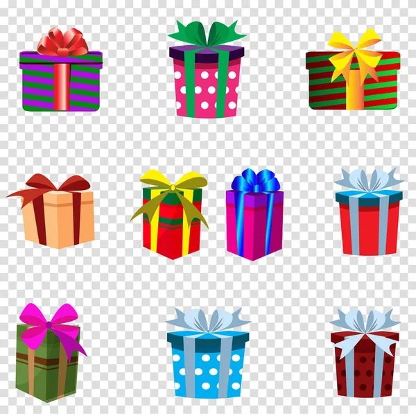 Conjunto Vectorial Coloridas Cajas Regalo Aisladas Sobre Fondo Transparente Navidad — Vector de stock