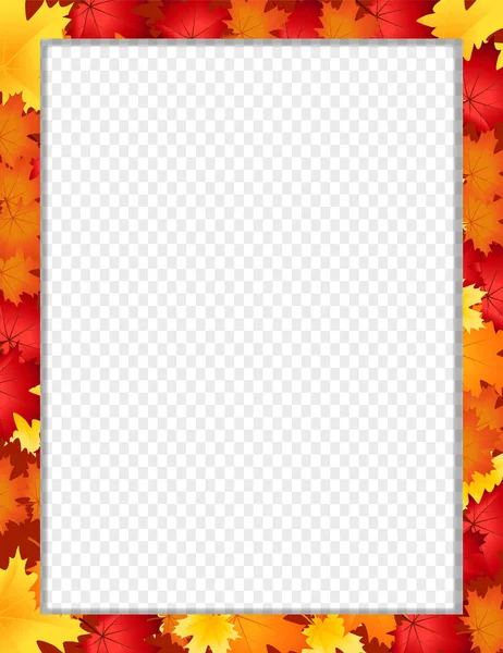 向量垂直的名望 边界与秋天叶子在透明背景与拷贝空间为文本 抽象秋天模板与枫叶 秋季贺卡 — 图库矢量图片