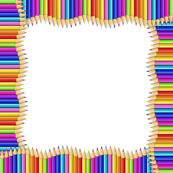 Vector Square Wavy Border Made Multicolored Wooden Pencils Isolated White — Stock Vector