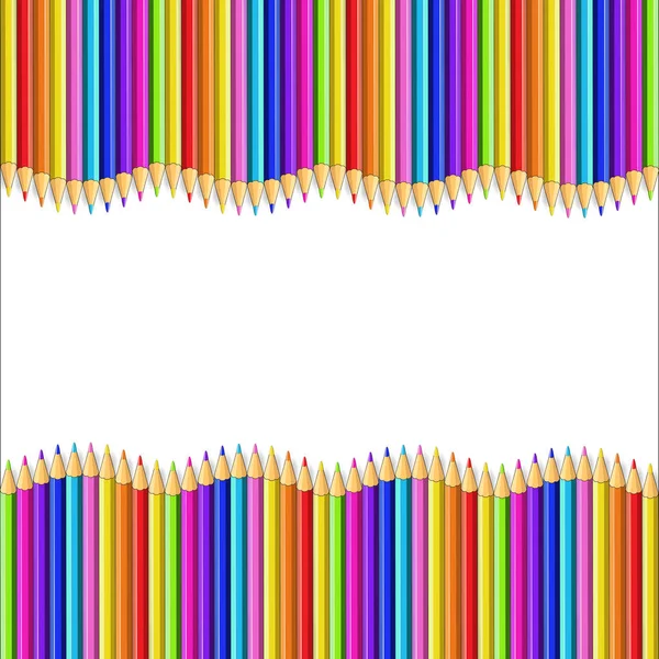 Vector Square Border Made Multicolored Wooden Pencils Isolated White Background — Stock Vector