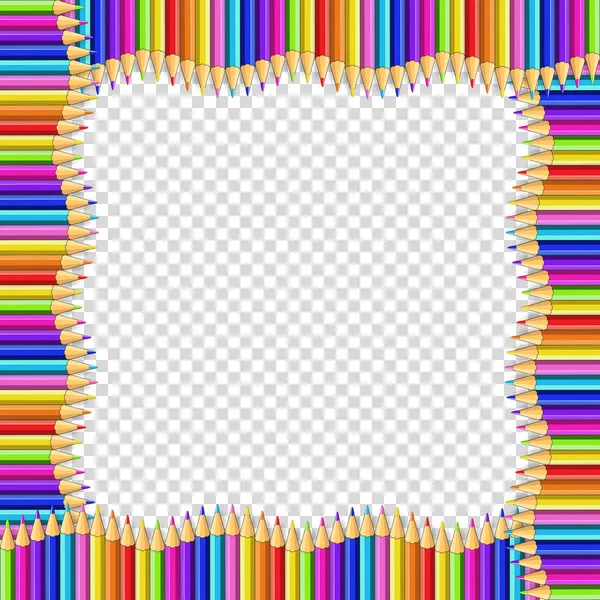 矢量方形波浪形边框 由彩色木铅笔与透明背景隔绝 返回学校框架邻接模板概念或相框与文本的空白复制空间 — 图库矢量图片