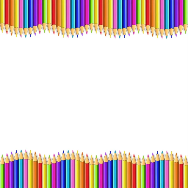 Cadre Vectoriel Carré Ondulé Crayons Bois Multicolores Rangées Isolées Sur — Image vectorielle