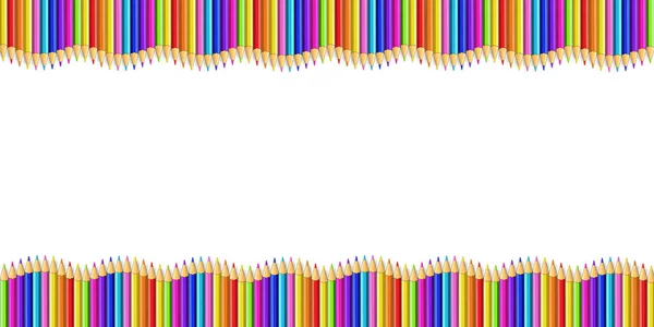 Vector Double Wavy Border Made Colored Wooden Pencils Row Isolated — Stock Vector