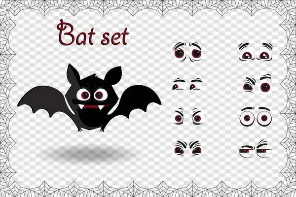 Vetor Halloween Definido Para Criação Personagem Morcego Desenho Animado Preto — Vetor de Stock