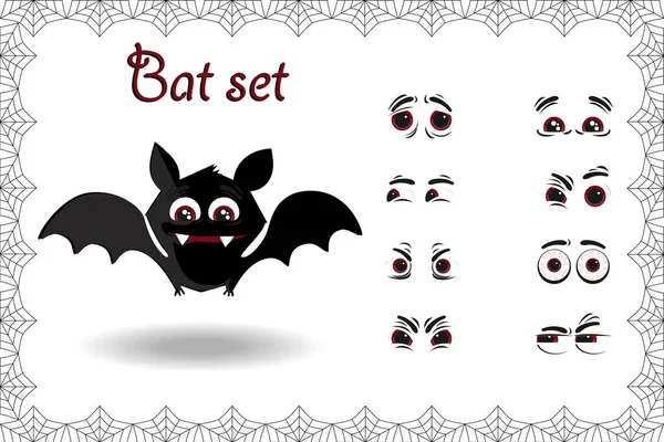 Conjunto Vetor Halloween Para Personagem Criação Morcego Desenho Animado Preto — Vetor de Stock