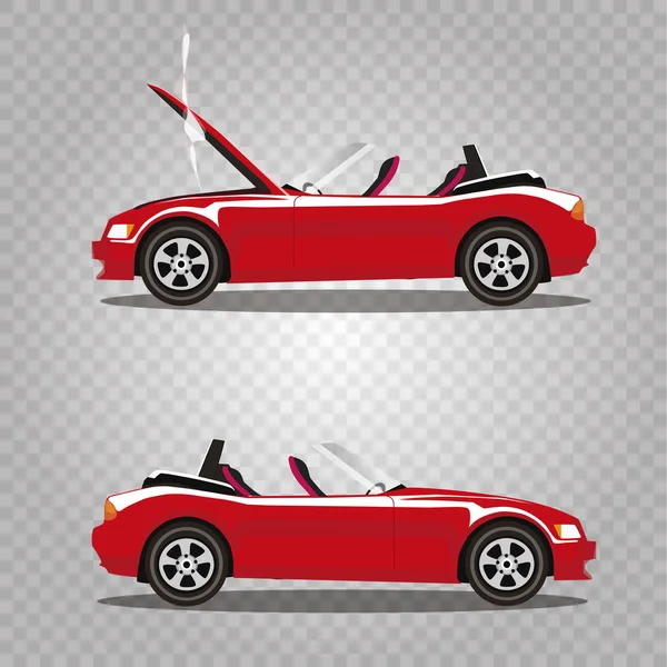 Vektor Set Von Gebrochenen Roten Luxus Cabriolet Sport Cartoon Auto — Stockvektor
