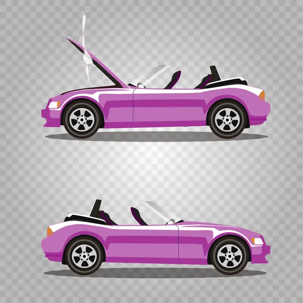 Conjunto Vetor Rosa Quebrado Carro Desenho Animado Esporte Cabriolet Luxo — Vetor de Stock