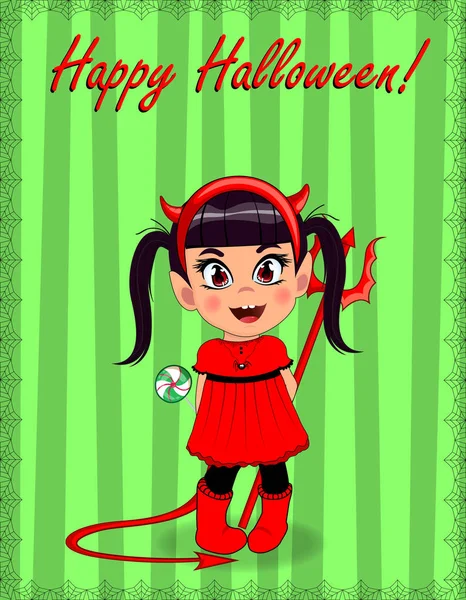 Vektor Cartoon Happy Halloween Grußkarte Von Kleinen Netten Frechen Baby — Stockvektor